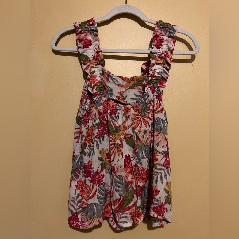 Tropical Floral Tank with Ruffle Straps